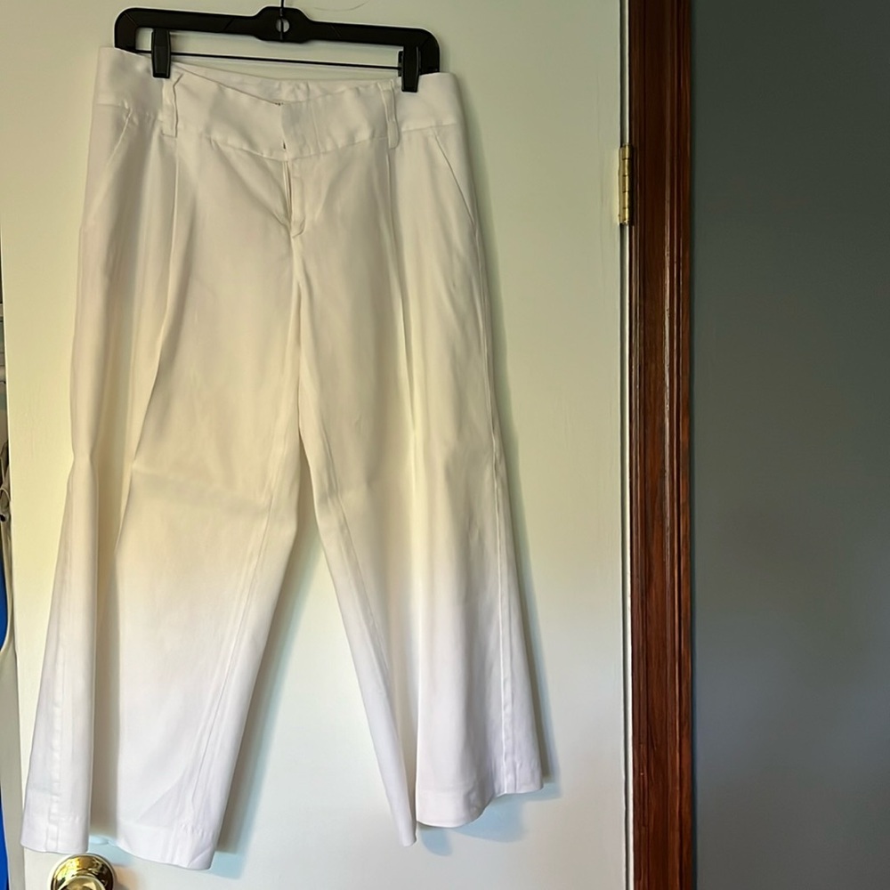 Alice and Olivia white low rise pleat wide leg cropped pant 10